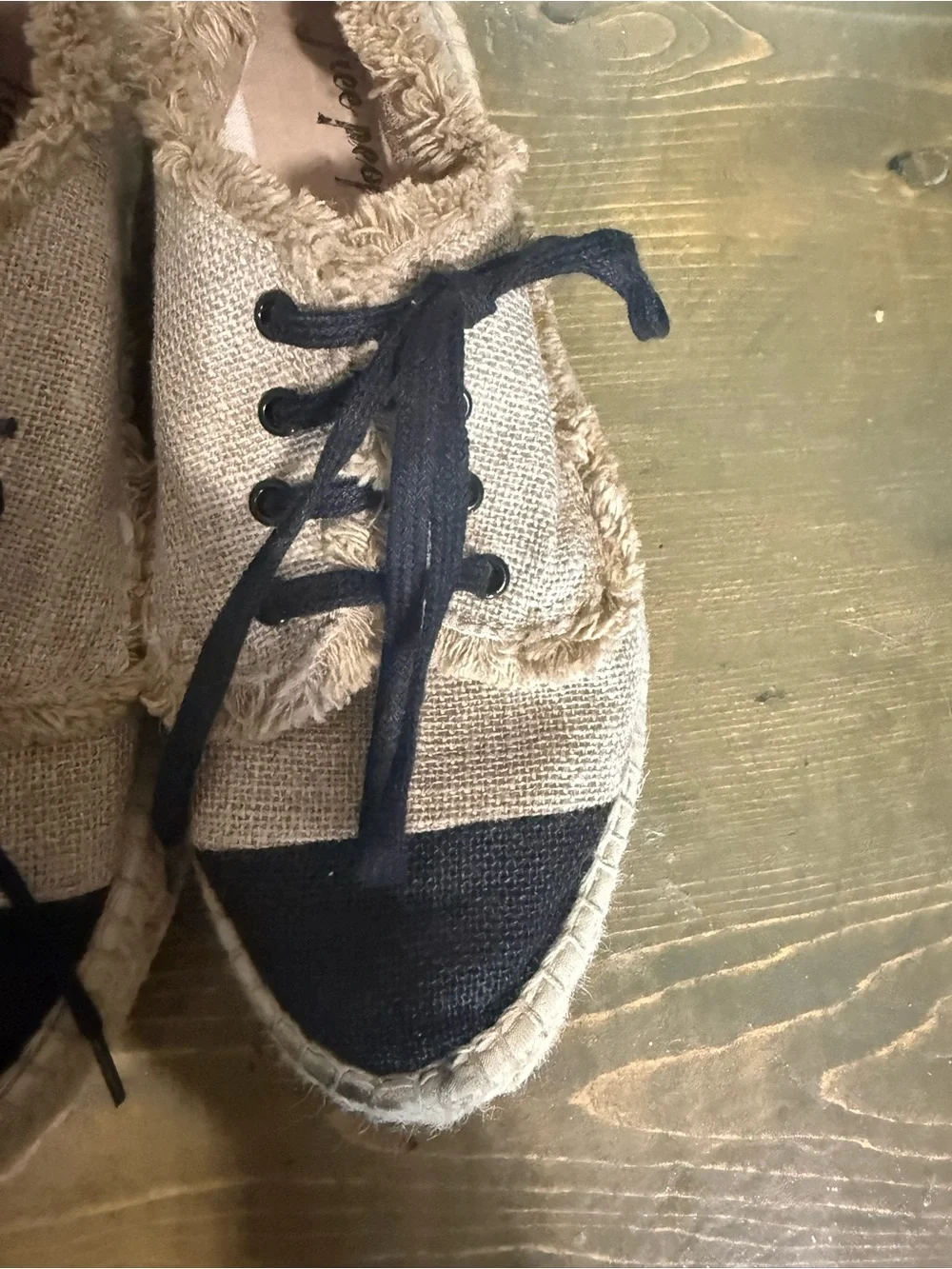Free People Topanga Espadrille Sneakers Beige Black Jute Burlap Size 37 US 7